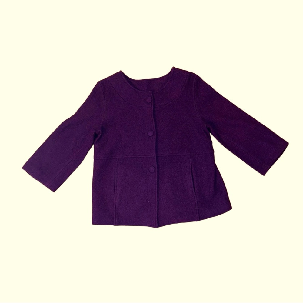 Harve Benard Women's Large Boiled Wool Swing Coat Button Front Pleat Back Purple
